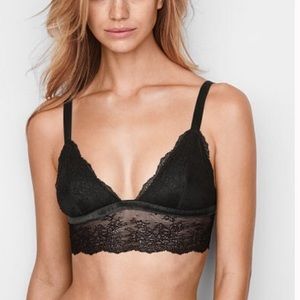 Victoria’s Secret | Longline Lace Velvet Velour V Neck Plunge Black Bralette